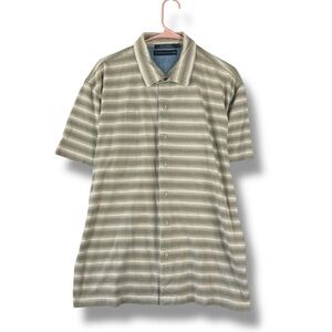 Tommy Hilfiger Shirt Adult L Green & White Striped Button Up Short Sleeve Men's